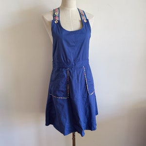 vintage pinafore dress purple blue cornflower rainbow strap midi dress.
