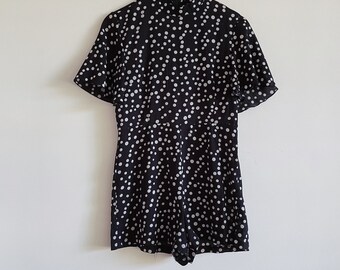 black and white polka dot playsuit vintage mini shorts retro 90s y2k.