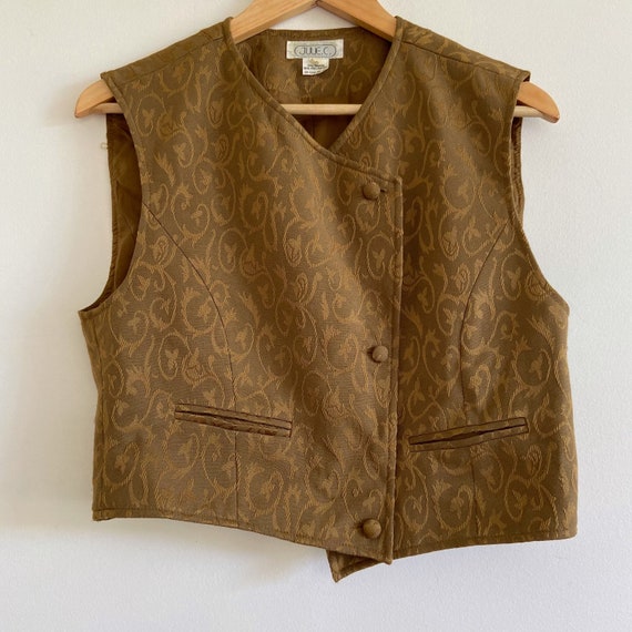 80s vintage evening brown sleeveless blouse with pattern Size M