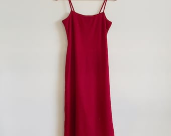 Silk Vintage 90s Dress, Red Fabric, Maxi Length, A-line Silk Vintage 90s Dress, Red Fabric, Maxi Length, A-line