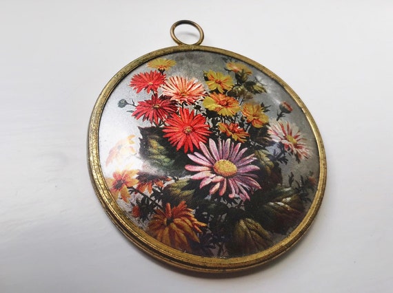 vintage compact mirror // vintage floral mirror //