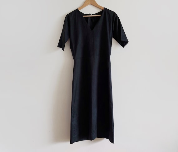 vintage black dress cocktail party formal lbd midi