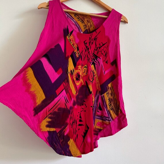 Vintage Bright Pink Tank Top Crinkle Fabric Bold … - image 3