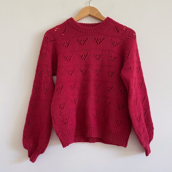 Vintage red jumper Sweater Knit Statement open kn… - image 4