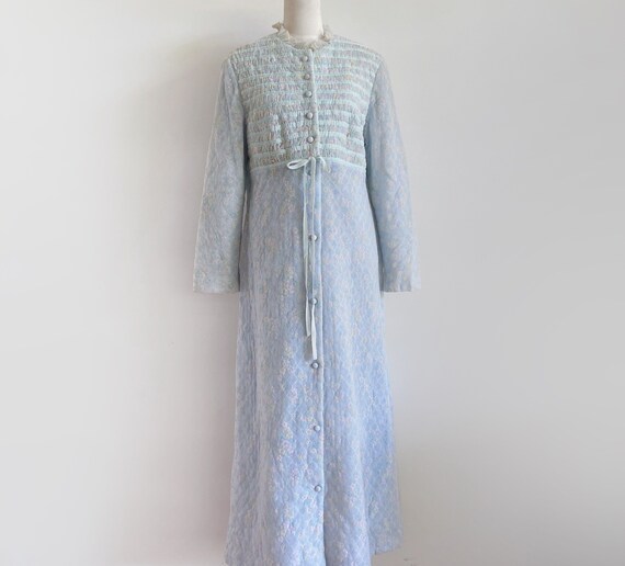 vintage blue floral long nightie nightgown houseco
