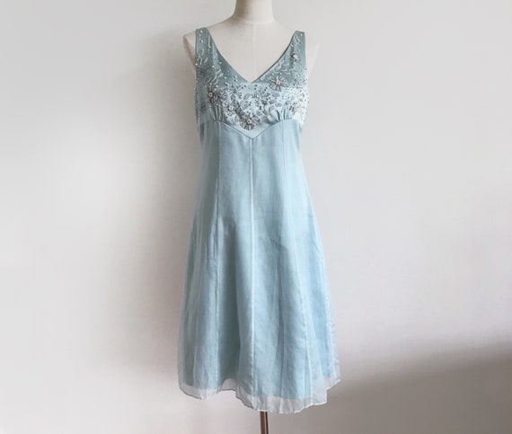 Vintage beaded blue dress / vintage blue beaded mi
