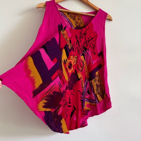 Vintage Bright Pink Tank Top Crinkle Fabric Bold … - image 6