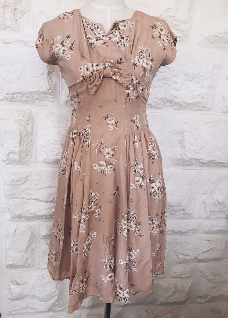 Dusty Pink Vintage Dress // Prink Floral Dress // Vintage Sequin Dress