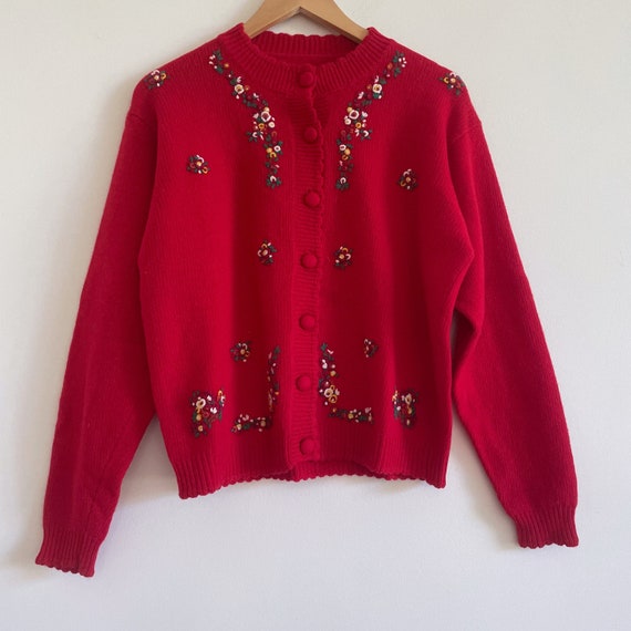 Red floral cardigan new arrivals