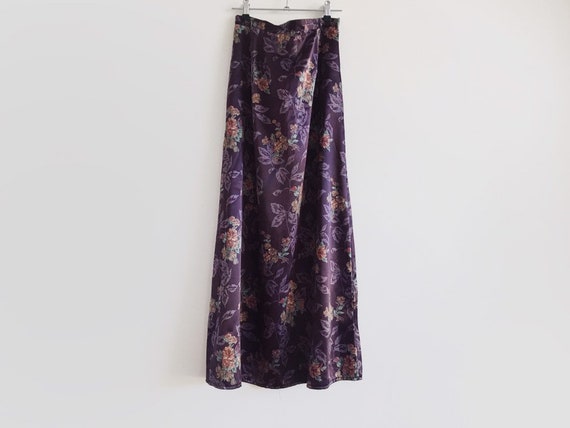 Purple satin maxi skirt // vintage 90s satin skirt