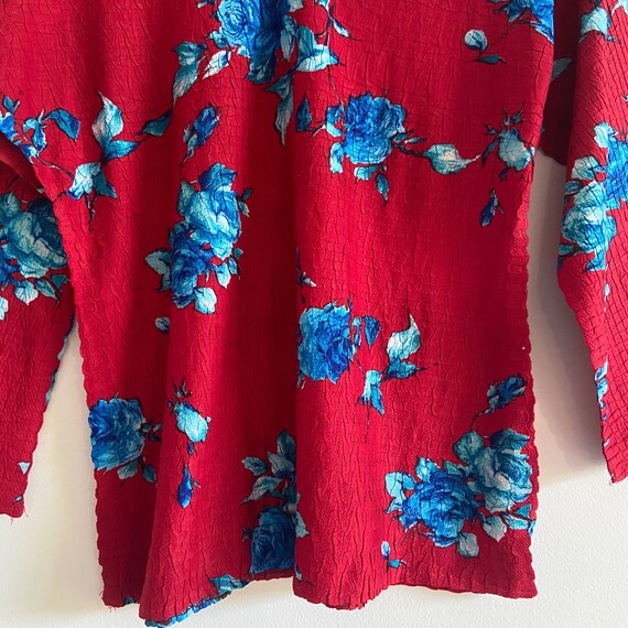vintage red blue floral top shirt long sleeve 90s… - image 5