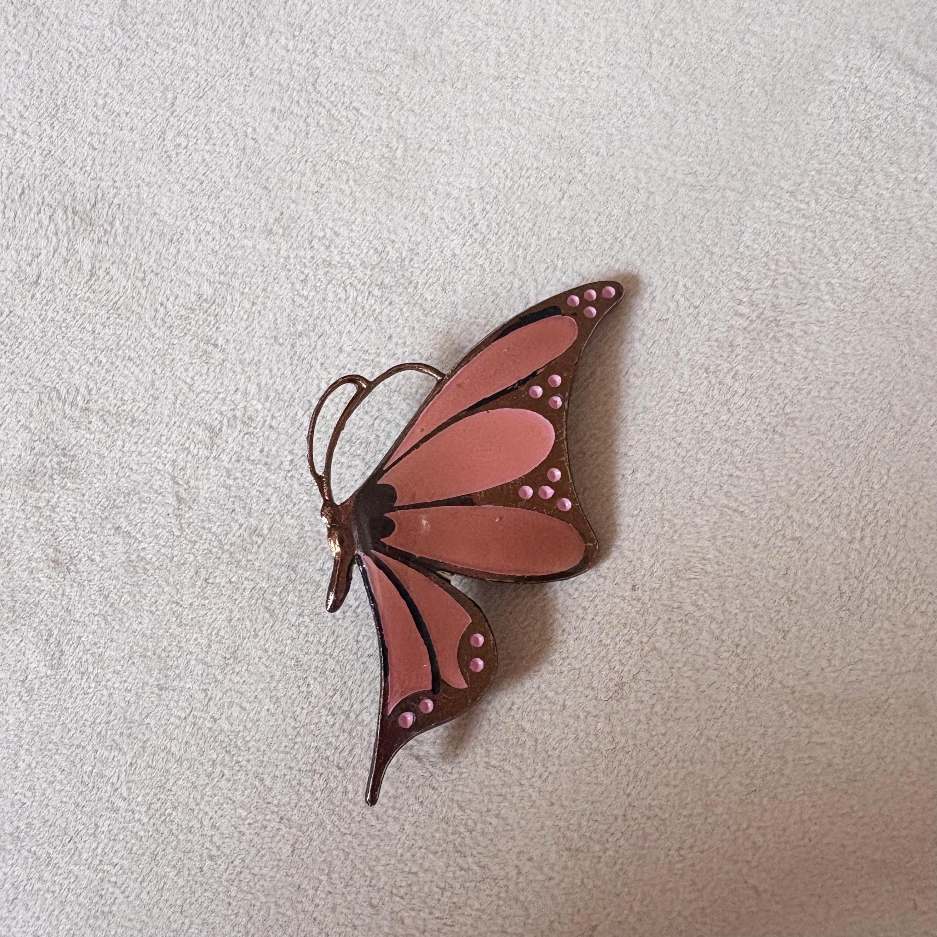 ヴィンテージ バタフライ ブローチ ピンク ピーチ ピン ディアマンテ