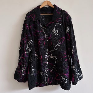 90s y2k Shelz Black Purple Pink White Embroidered Shirt Jacket Graffiti