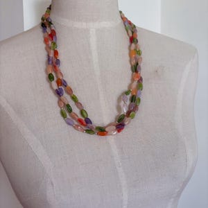 Vintage Rainbow Beaded Multi Strand Statement Necklace Beads Purple Orange Green