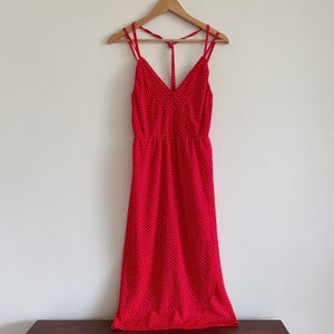 vintage red dress polka dot dress red and white strappy boho party summer dress.