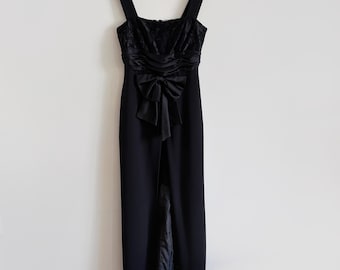 vintage Black Midi Mini Dress Big Bow Front Geoff Bade Formal