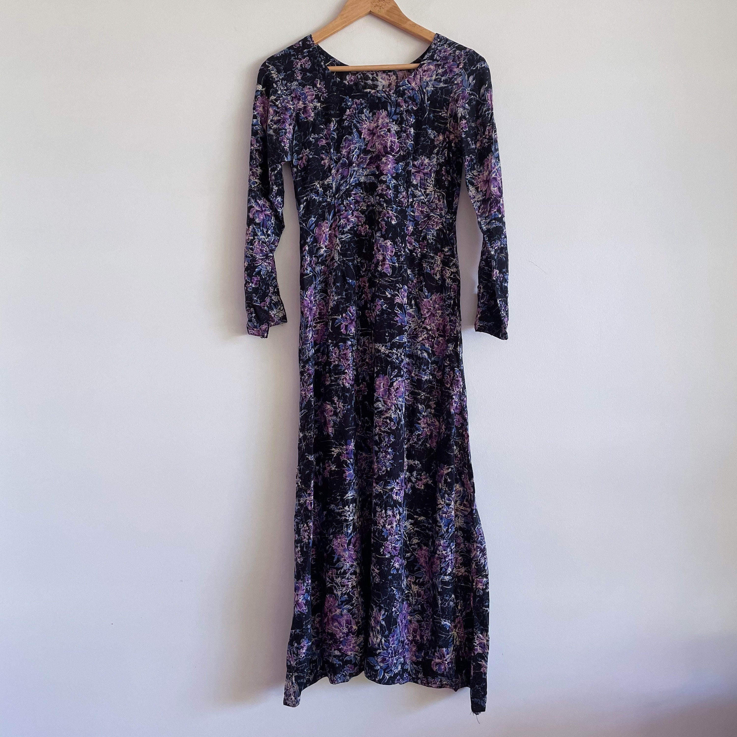 Vintage Purple Glitter Dark Floral 80s 90s Dress Long Sleeve - Etsy