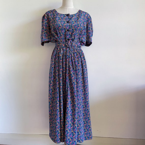 vintage 80s 90s puff sleeve midi dress ditsy flora