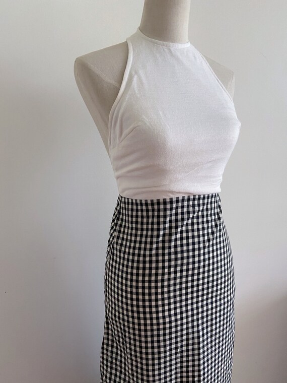 vintage black and white gingham check halter maxi… - image 9