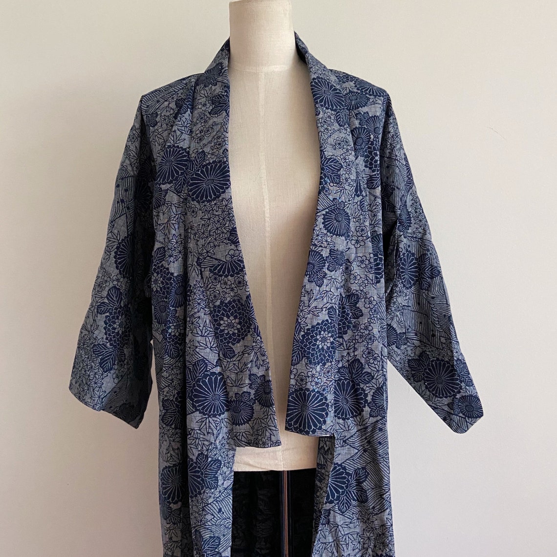 Vintage blue kimono cotton boho bohemian print kimono robe | Etsy