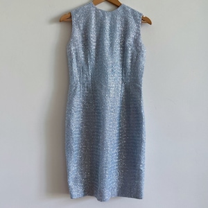 vintage blue sparkly dress pencil midi knee length iridescent retro.