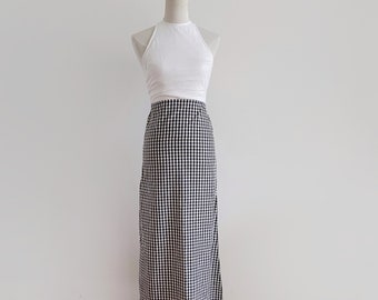 vintage black and white gingham check halter maxi dress halter boho.