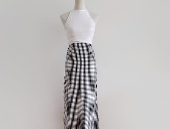 vintage black and white gingham check halter maxi