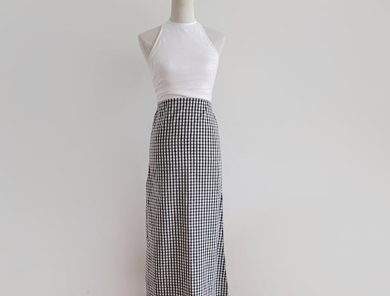 vintage black and white gingham check halter maxi… - image 1