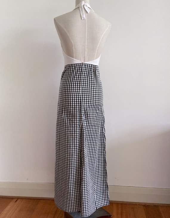 vintage black and white gingham check halter maxi… - image 2