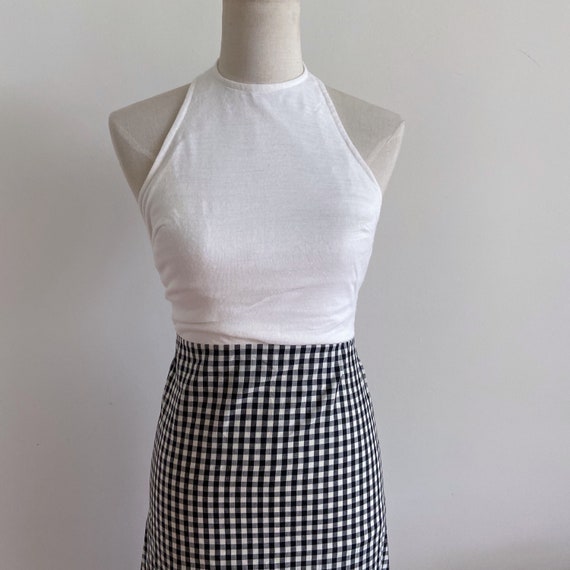 vintage black and white gingham check halter maxi… - image 3