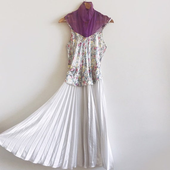 Vintage floral dress // pleated satin dress // vi… - image 1