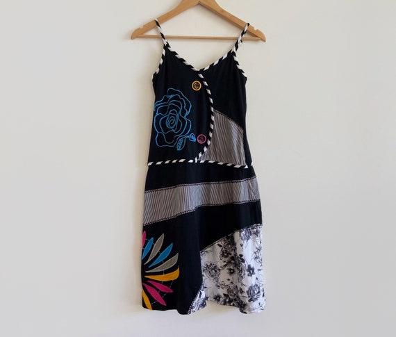 vintage patchwork dress bright bold button floral