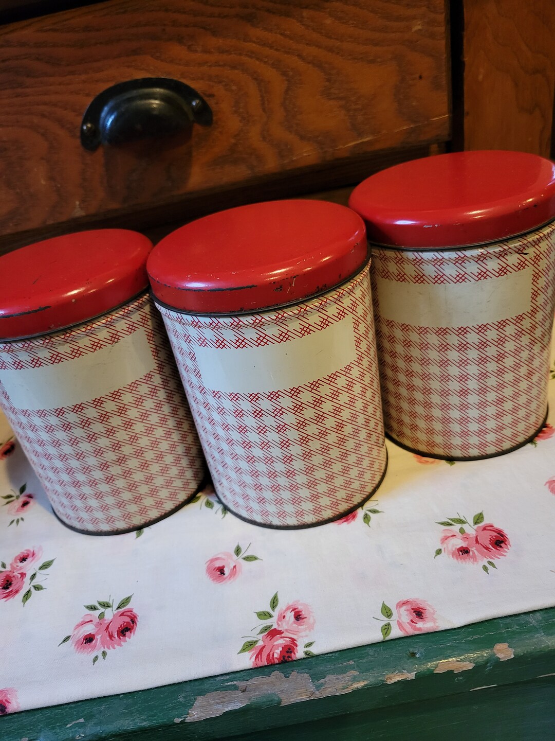 Vintage Tin Canisters Farmhouse Cottage Christmas Etsy