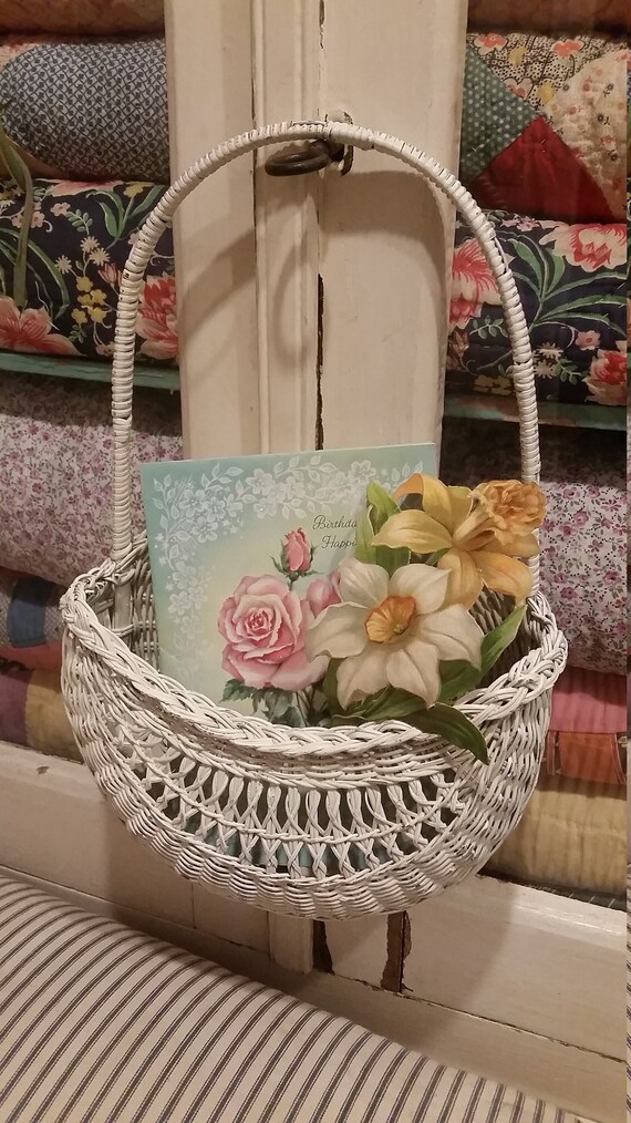Vintage Wall Pocket Basket Wall Basket Cottage Chic Etsy