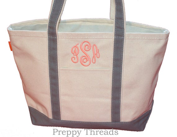 Items similar to Monogrammed Tote Bag Canvas Boat Tote 10 Colors 2 Sizes on Etsy