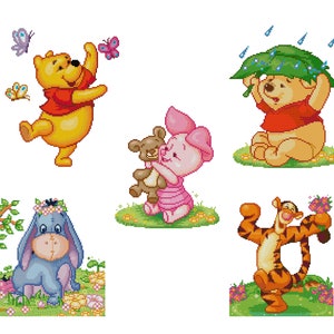 Winnie the pooh, tigger,eeyore and piglet 5 cross stitch patterns image 1