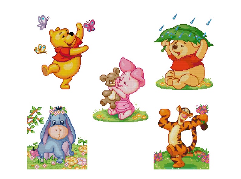 Winnie the pooh, tigger,eeyore and piglet 5 cross stitch patterns image 1