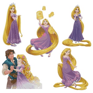 Rapunzel punto de cruz 5 patrones
