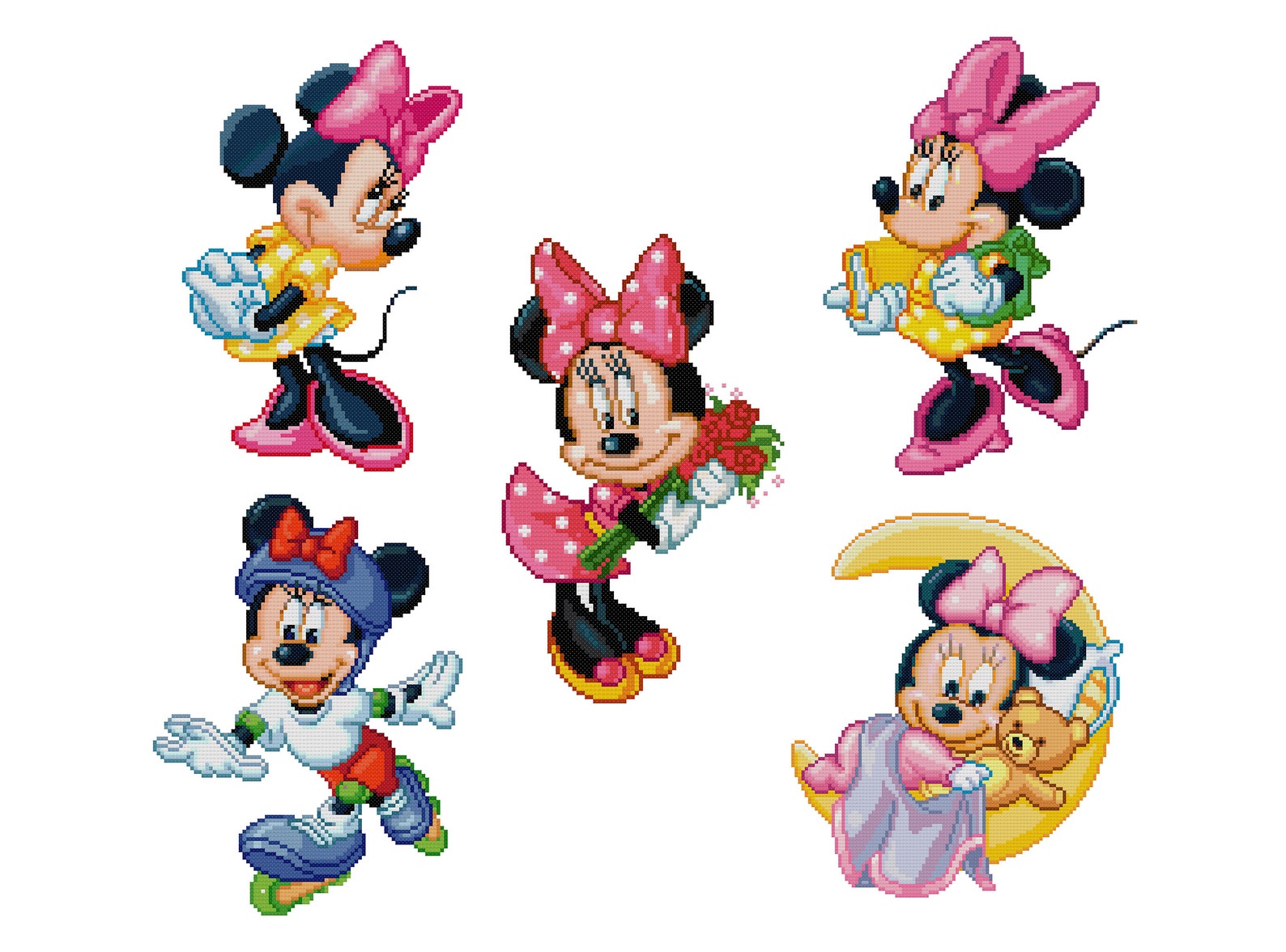 Minnie Mouse 5 Cross Stitch Patterns Etsy