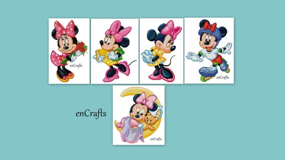 Minnie Mouse 5 Motifs De Point De Croix Etsy