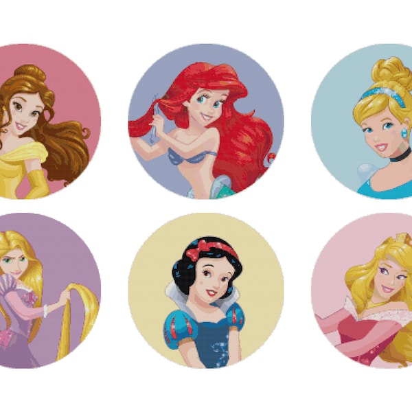 Snow white,Belle,Cinderella,Aurora,Rapunzel And Little mermaid cross stitch patterns