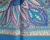 Vintage 1960s LIBERTY of LONDON multicolor paisley silk scarf kerchief pocket square with turquoise border (as is)