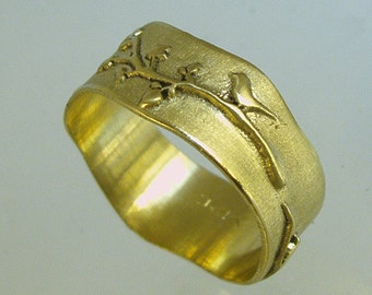 Bague Love Birds, alliance femme, bague 14 carats, or recyclé, alliance, bague sur commande, homme, homme, bague en or