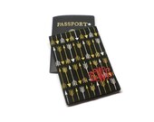 Metallic arrows fabric passport cover holder case. Vegan. Black and gold. Monogrammed/ embroidered/ personalized.