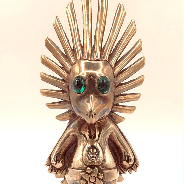 Anime koperen sculptuur, goud, altaarstuk godheid, 'Ketzal'