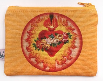 Mini Zipper Pouch «Burning Heart», Burning Heart, Coin Purse, Holy, Zipper Pouch, Purse, Cosmetic bag, Mary burning heart, Holy Mary