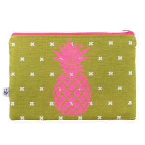 Kosmetiktasche, Kosmetiktäschchen, Reissverschlusstasche, Ananas, Neonpink, Cotton+Steel, Federmäppchen, Makeup Tasche, Schminktäschchen