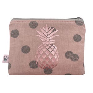 Kosmetiktasche, Kosmetiktäschchen, Reissverschlusstasche, Ananas, Rosegold, Geldbeutel, Makeup Tasche, Schminktäschchen, Portemonnaie