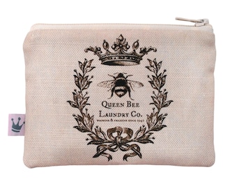 Mini Zipper Pouch «Queen Bee», Coin Purse, Make up purse