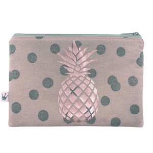 Kosmetiktasche, Kosmetiktäschchen, Reissverschlusstasche, Ananas, Rosegold, Federmäppchen, Makeup Tasche, Schminktäschchen, Ananastasche